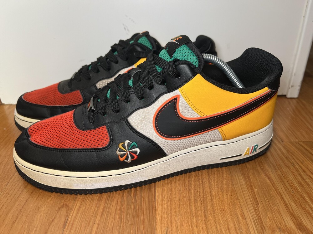 Nike Air Force 1 Low Shoes Mens Size 11.5 Multi Color Black Yellow Sneakers